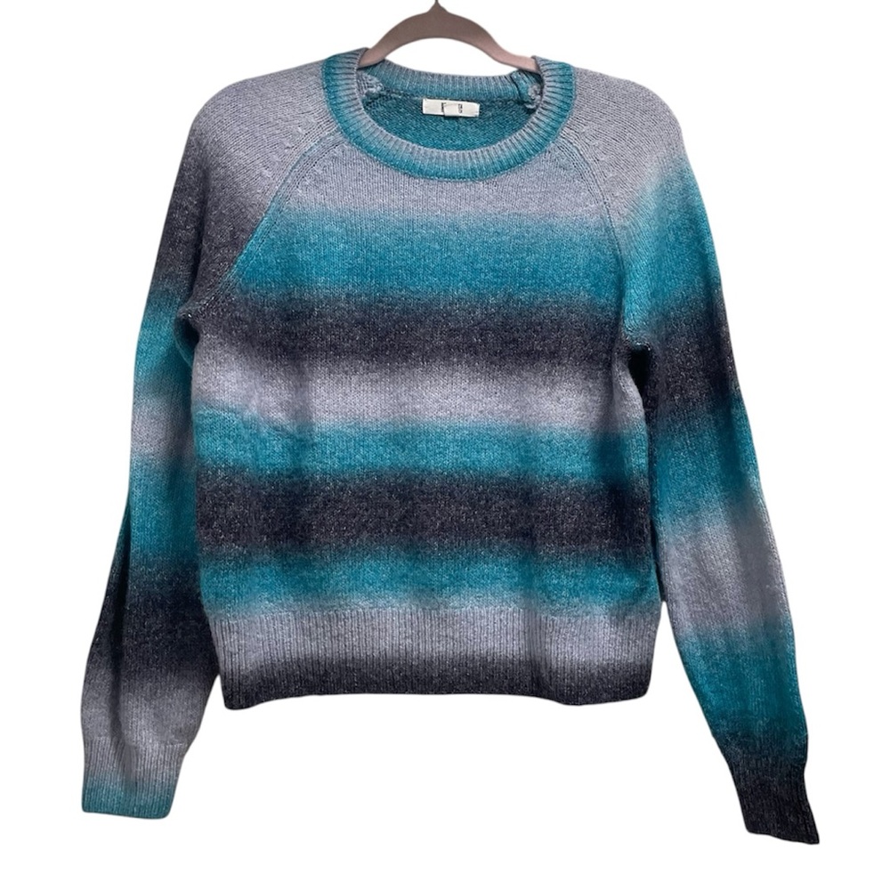 BB Dakota by Steve Madden Crewneck Ombre Wool Stripe Sweater in Teal and Gray L